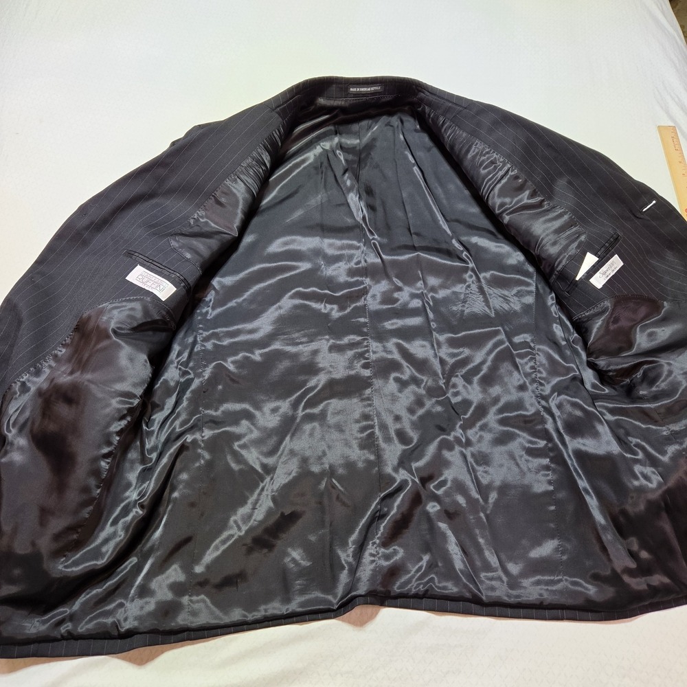 Gianfranco Ruffini Italy Blazer 48R Black Pinstripe 100% Wool Sport Coat Mens - Picture 7 of 16